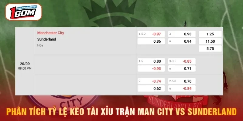 Phân tích tỷ lệ kèo tài xỉu trận Man City vs Sunderland